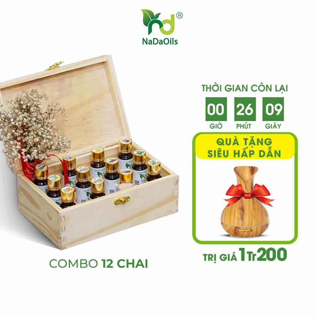 Set combo Essence Tinh dầu thiên nhiên NADA quà tặng sang trọng đẳng cấp 12 - 18 chai tinh dầu 10ml, kiểm định Quatest 3