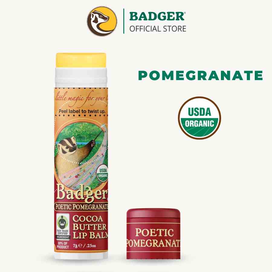 Son dưỡng môi hữu cơ Poetic Pomegranate BADGER Cocoa Butter Lip Balm USDA Organic - 7g