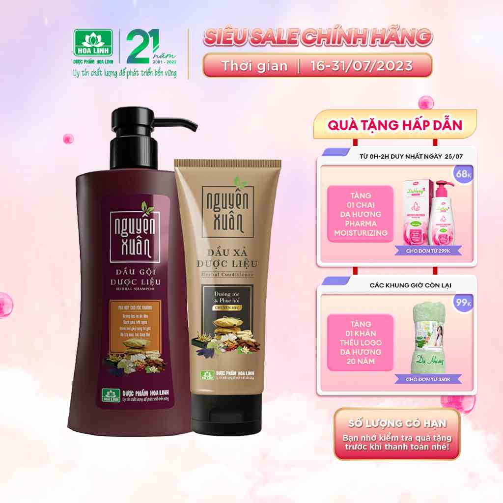 Bộ Dầu gội 350ml và Dầu xả 180ml Nguyên Xuân nâu _ Dành cho tóc thường