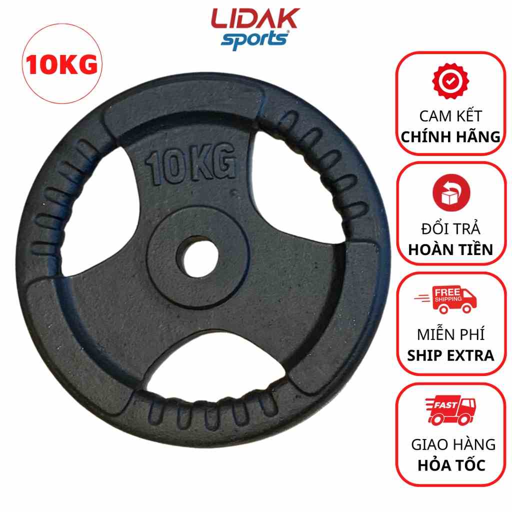 Tạ gang 10kg, bánh tạ gang loại một lỗ tạ phi 30 đúc nguyên khối sơn 3 lớp bền đẹp - LIDAK SPORT