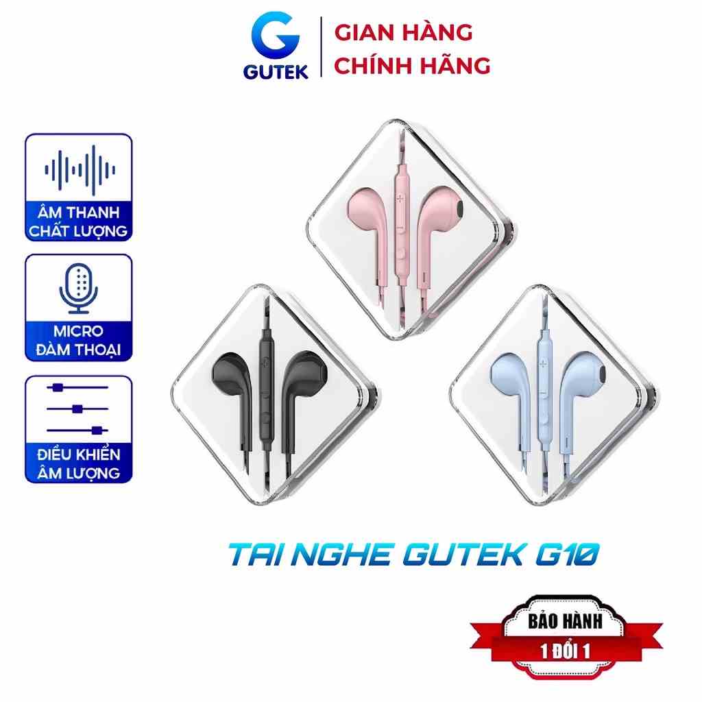 Tai nghe có dây nhét tai jack cắm 3.5mm giá rẻ có mic điện đàm dùng cho điện thoại Gutek G10