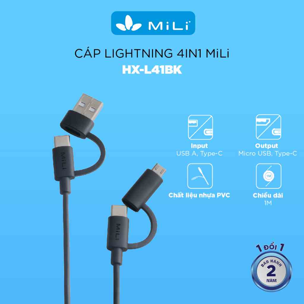 [Mã BMLTA35 giảm đến 35K đơn 99K] Cáp sạc 4in1 MiLi - HX-L41 - sạc đa năng 4 cổng - Hàng chính hãng