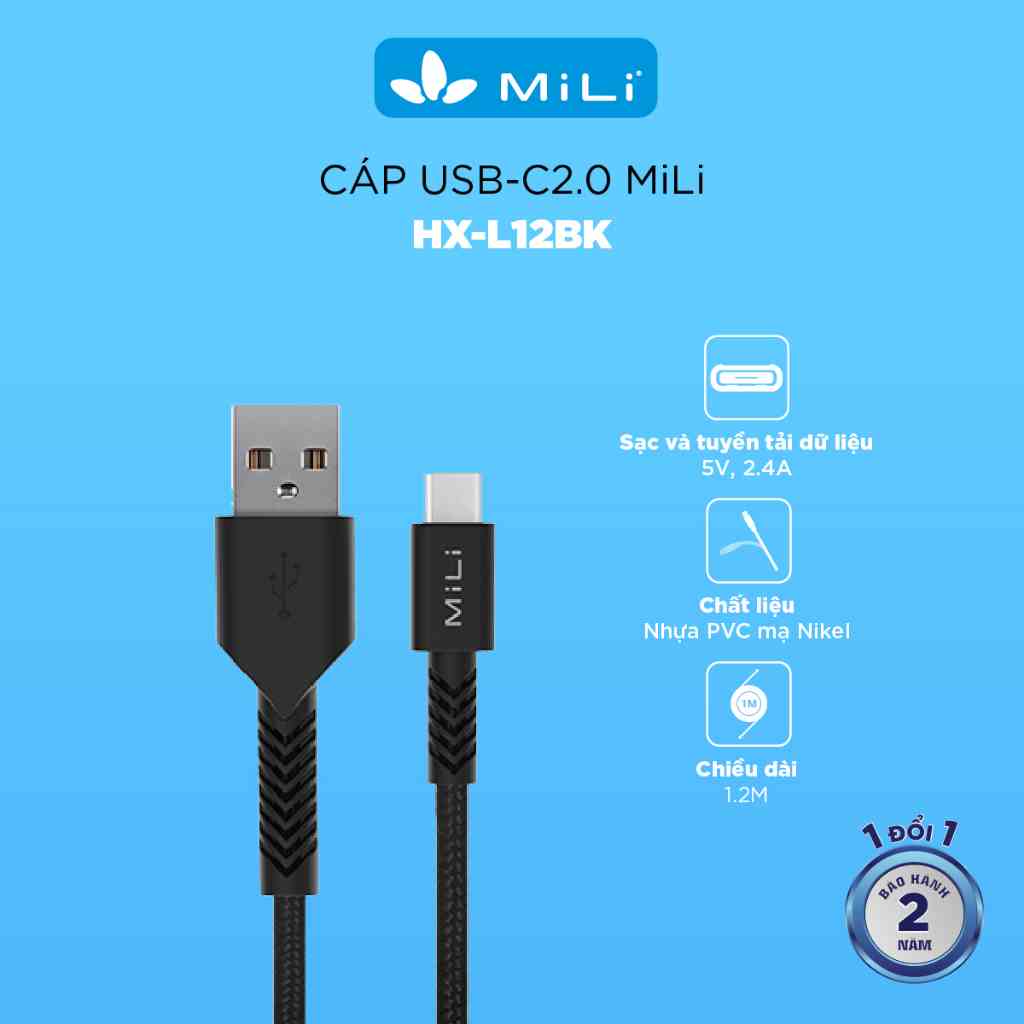 [Mã BMLTA35 giảm đến 35K đơn 99K] Cáp sạc USB-C2.0 MiLi - HX-L12BK