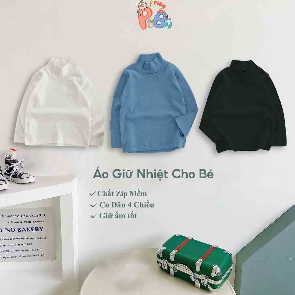 Áo Giữ Nhiệt Cho Bé Trai, Bé Gái Basic Chất Liệu Bozip Trơn Cổ Cao 3 Phân, từ 1 Đến 7 tuổi - BabyBoo - PiBo