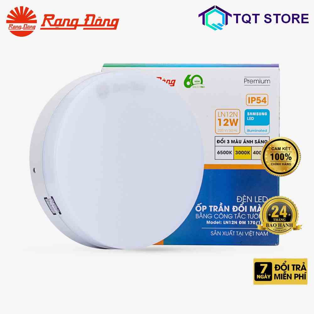 Đèn LED ốp trần đế nhựa đổi màu Rạng Đông LN12N SS