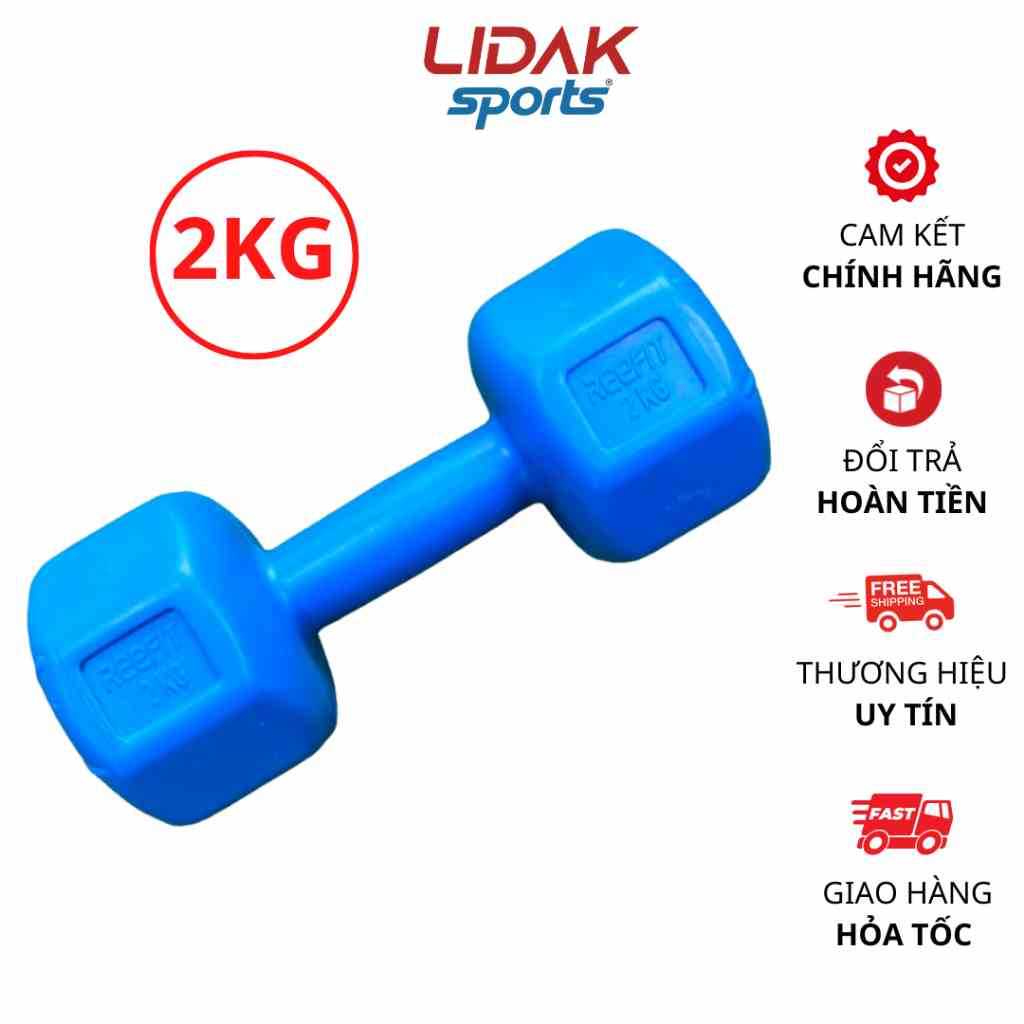 [Mã BMLTB35 giảm đến 35K đơn 99K] Tạ tay nhựa 2kg Lidak, bên trong ruột tạ có lõi thép - LIDAK SPORT