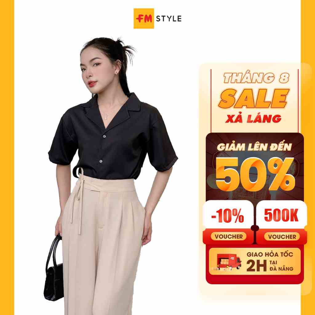 Áo sơ mi cổ vest nữ FM STYLE tay ngắn màu trơn thời trang basic phong cách Hàn Quốc 23042457