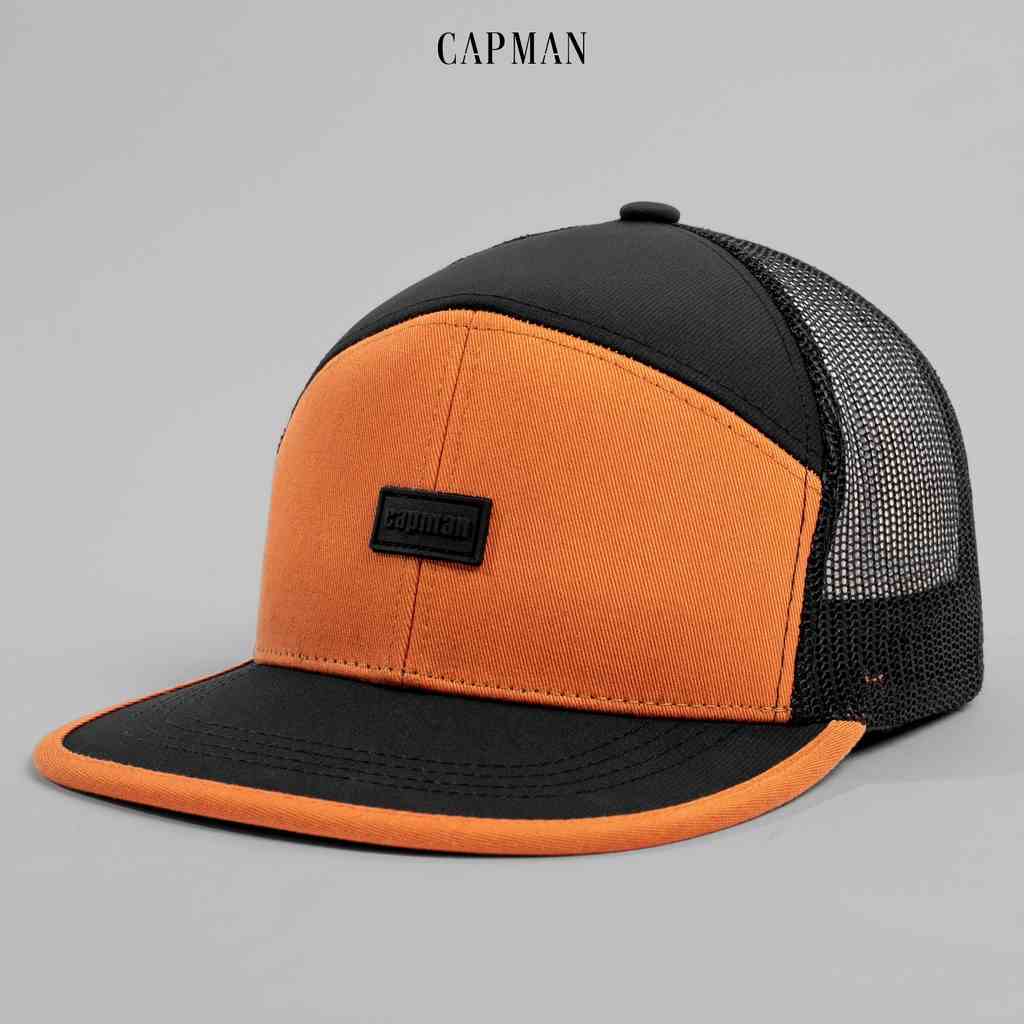 Mũ snapback cam đen CAPMAN lưỡi ngang phối lưới hiphop CM39