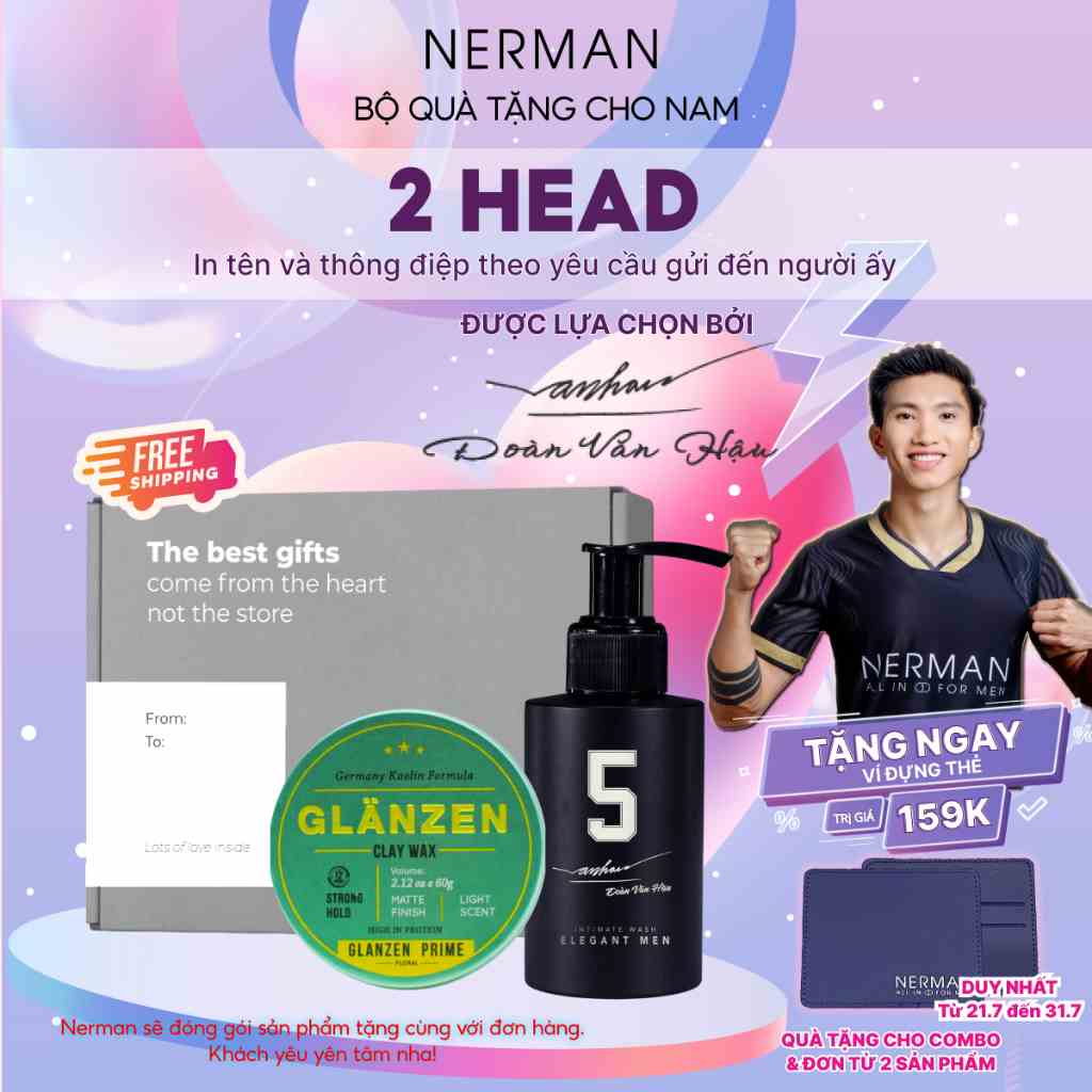 [BẢN GIỚI HẠN]Bộ quà tặng nam giới 2 HEAD - Gel vệ sinh nam giới Sanda Perfume 100ml & Sáp vuốt tóc nam Glanzen 60g