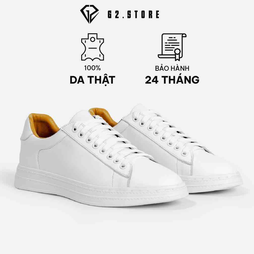 Giày trắng nam G2 Hera kiểu dáng sneaker thể thao phong cách trẻ trung công sở bằng da bò cao cấp độn đế tăng chiều cao