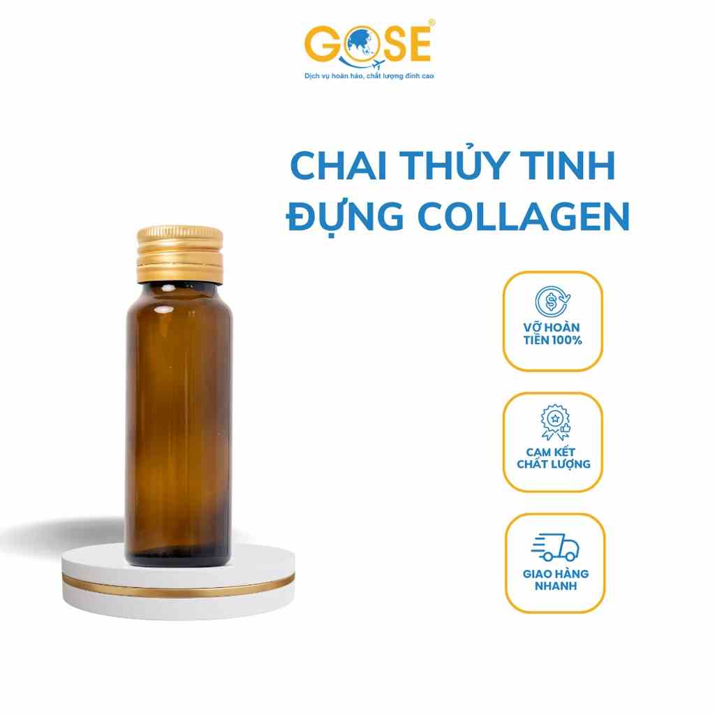 Vỏ chai thủy tinh đựng collagen GOSE nắp nhôm vàng 30ml 50ml lọ chiết tinh chất cao cấp