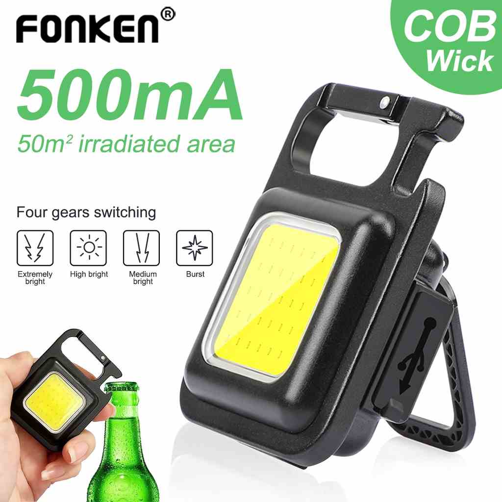 Móc khóa đèn pin LED FONKEN mini đa năng có sạc USB tiện lợi để mang đi du lịch cắm trại