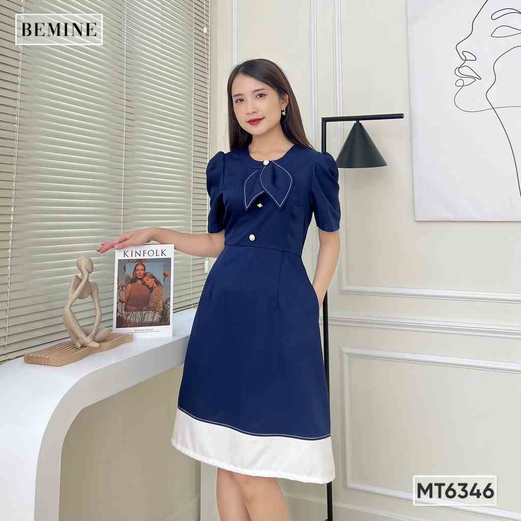 Đầm công sở cổ tai thỏ tùng xòe BEMINE MT6346