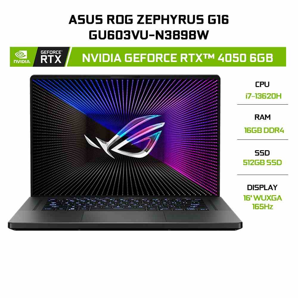 [Mã ELCL12 giảm 12% đơn 10TR] Laptop ASUS ROG Zephyrus G16 GU603VU-N3898W i7-13620H 16G512GRTX™ 4050 6G16