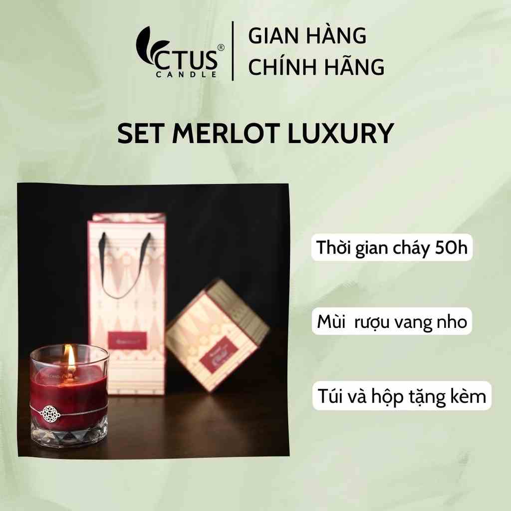 [Mã BMLTA35 giảm đến 35K đơn 99K] Set nến thơm Merlot Luxury Ctus Candle 16.5oz hương vang đỏ mê hoặc