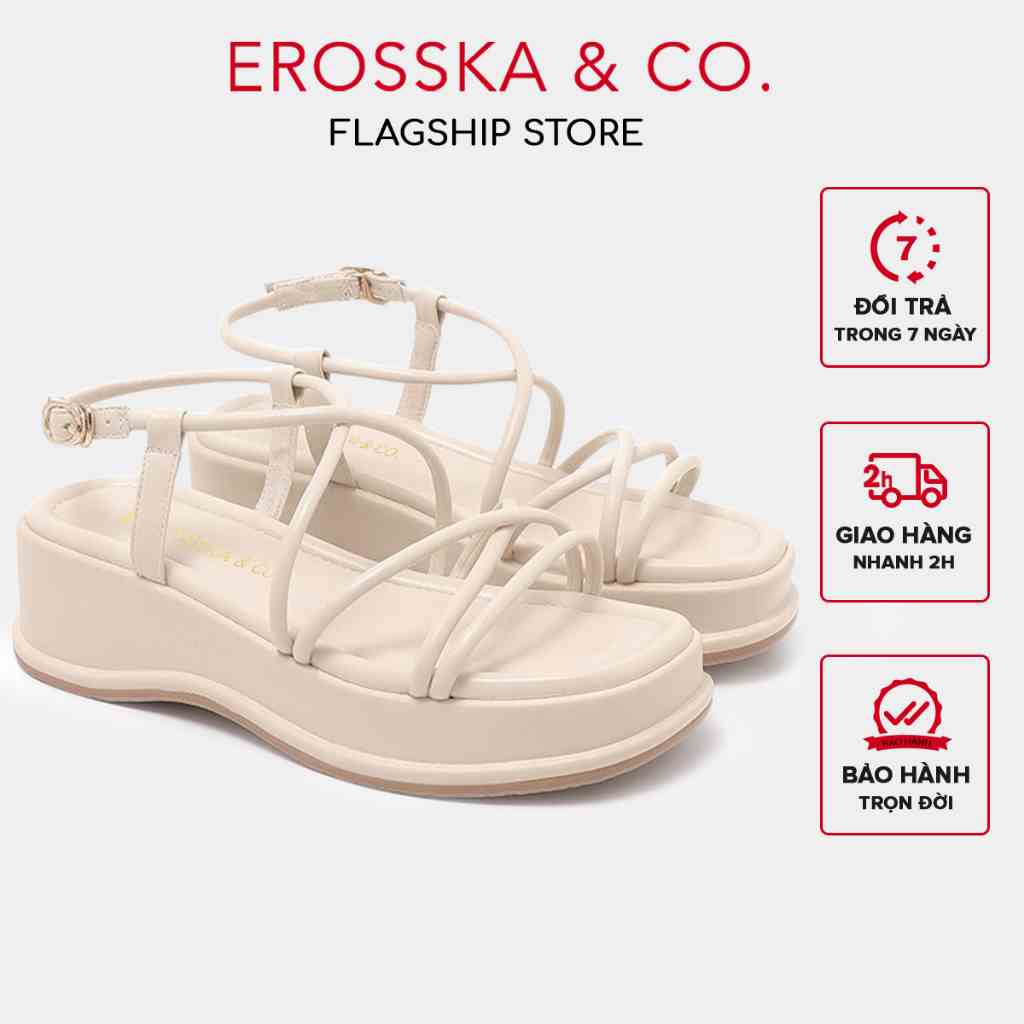 Erosska - Giày sandal nữ đế xuồng phối dây quai mảnh thiết kế basic cao 6cm màu nude - SB014