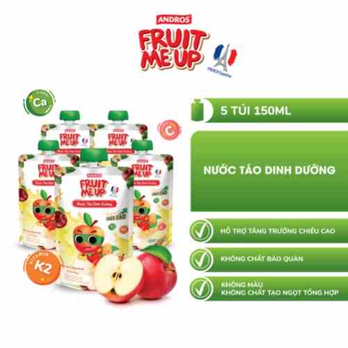 Combo 5 Túi Nước Táo Dinh Dưỡng - Hỗ Trợ Bé Tăng Chiều Cao & Đề Kháng - ANDROS FRUIT ME UP - 150ml x 5