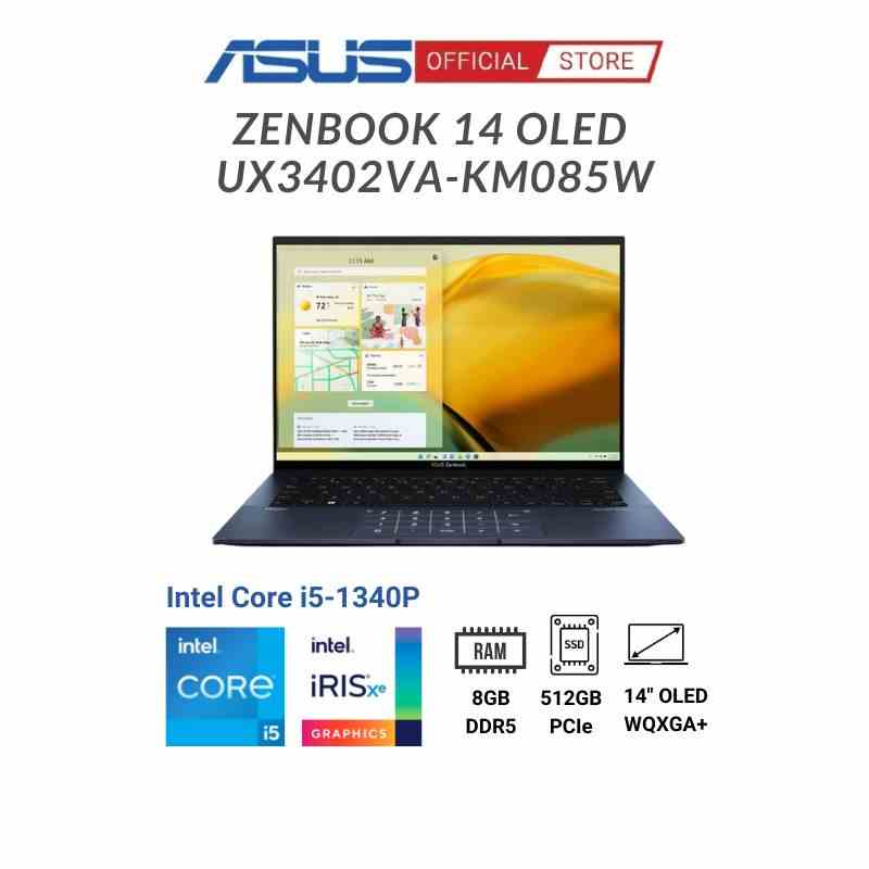 Laptop Asus Zenbook 14 OLED UX3402VA-KM085W (Core I5-1340P & 14 inch OLED WQXGA+) - Màu Xanh