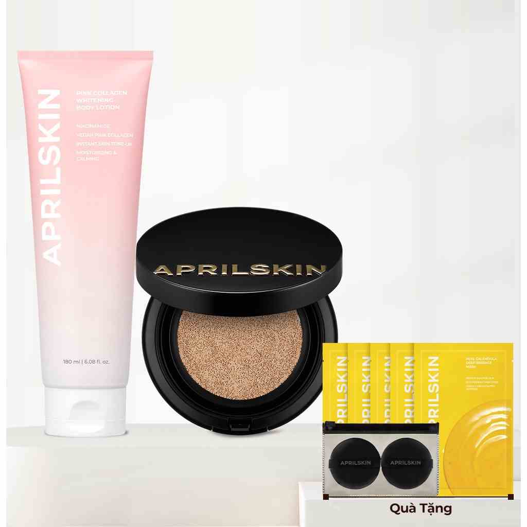 Set APRILSKIN Đẹp Head to Toe Magic Snow Cushion + Tone Up Body Lotion