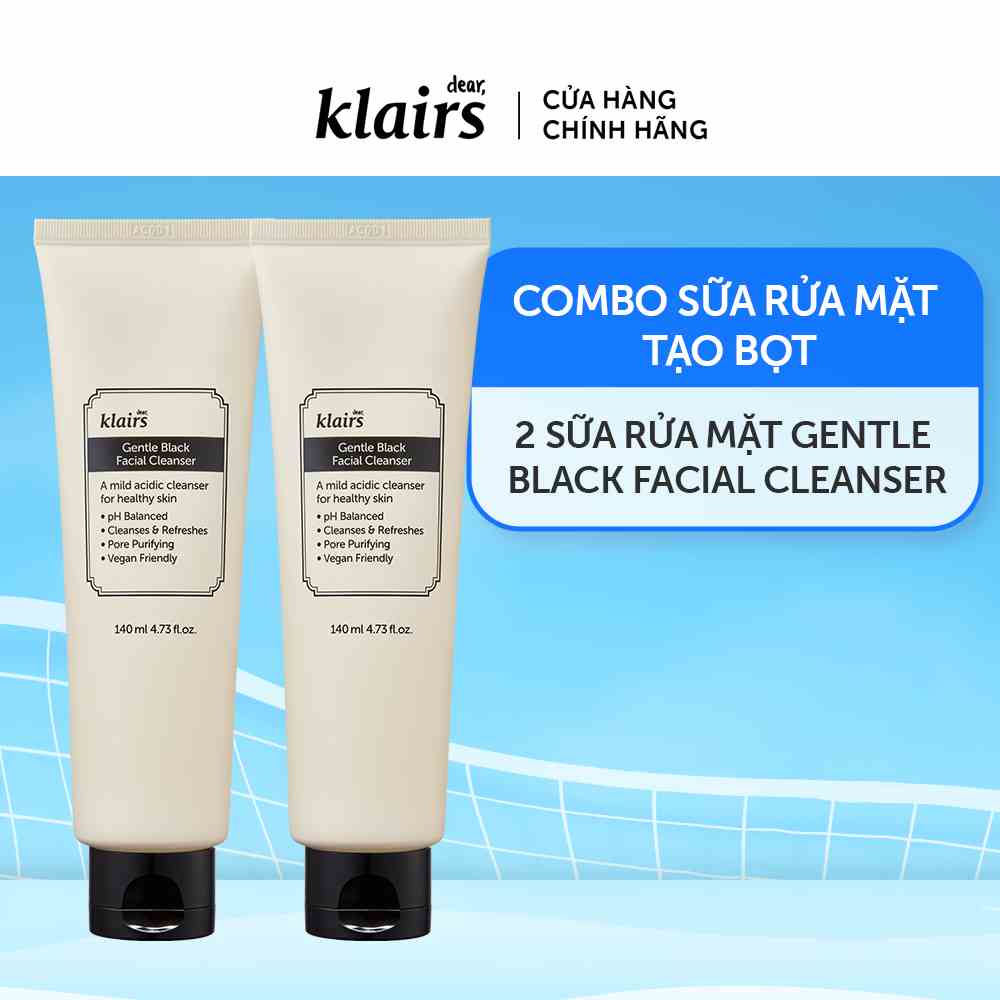 Combo 2 Sữa Rửa Mặt Dear Klairs Gentle Black Facial Cleanser 140ml