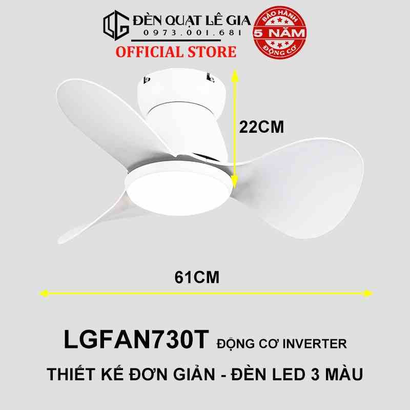 Quạt Trần Mini Có Đèn LÊ GIA LGFAN730T - Chiều Cao 22cm - Sải Cánh 61cm - Bảo Hành 5 Năm