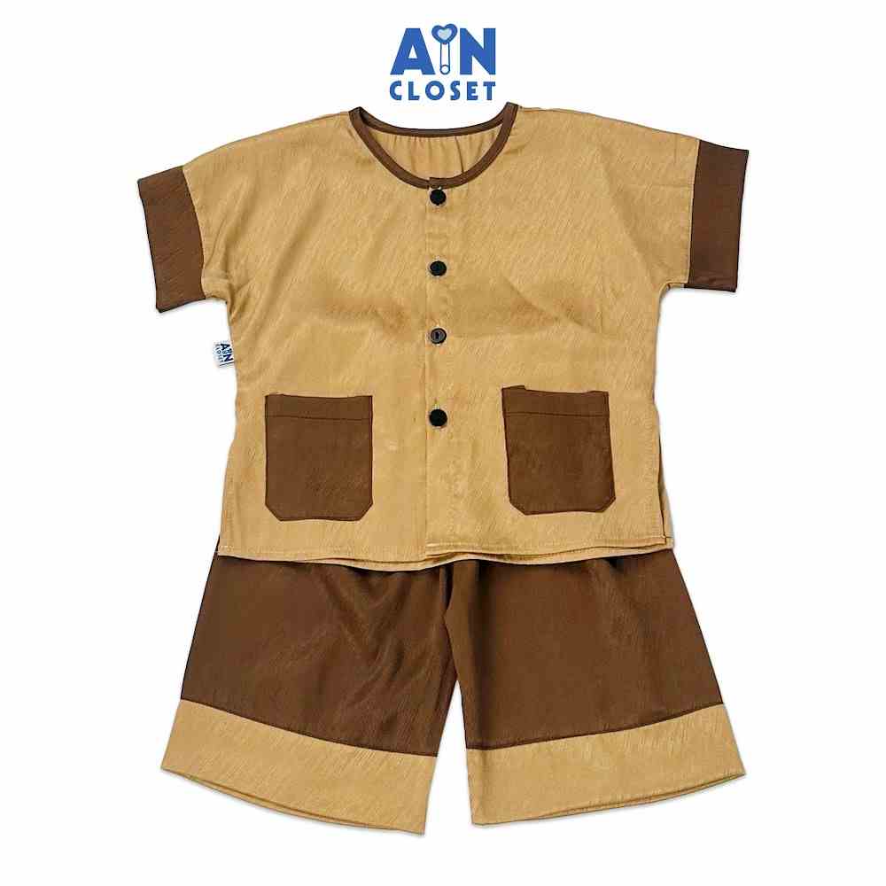 Bộ quần áo Bà ba lửng unisex cho bé Nâu Cà phê gấm lụa - AICDBTMEB3IV - AIN Closet