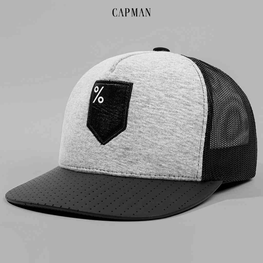 Mũ snapback thêu logo % màu xám đen CAPMAN CM77