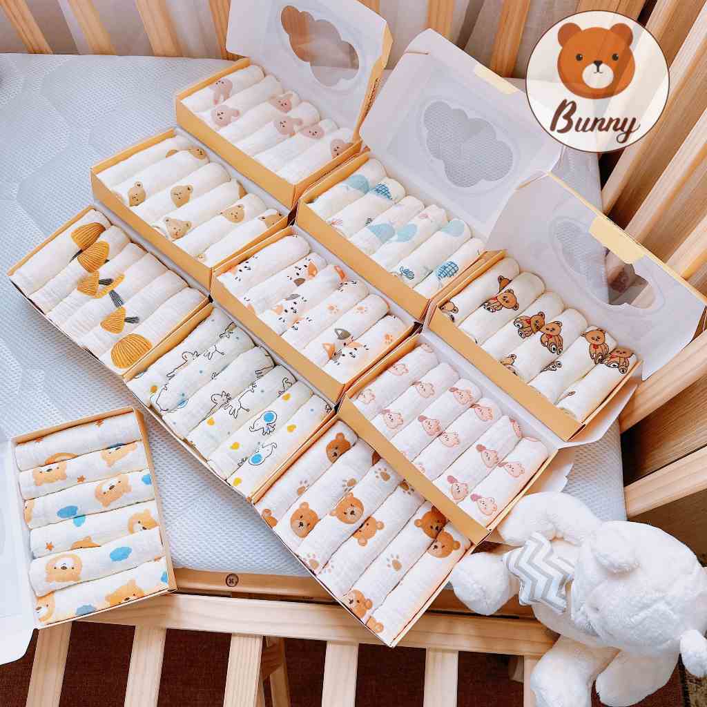 Set 6 Chiếc Khăn Sữa KidAndMom Bunny Vải Xô Muslin Cao Cấp Cho Bé Sơ Sinh