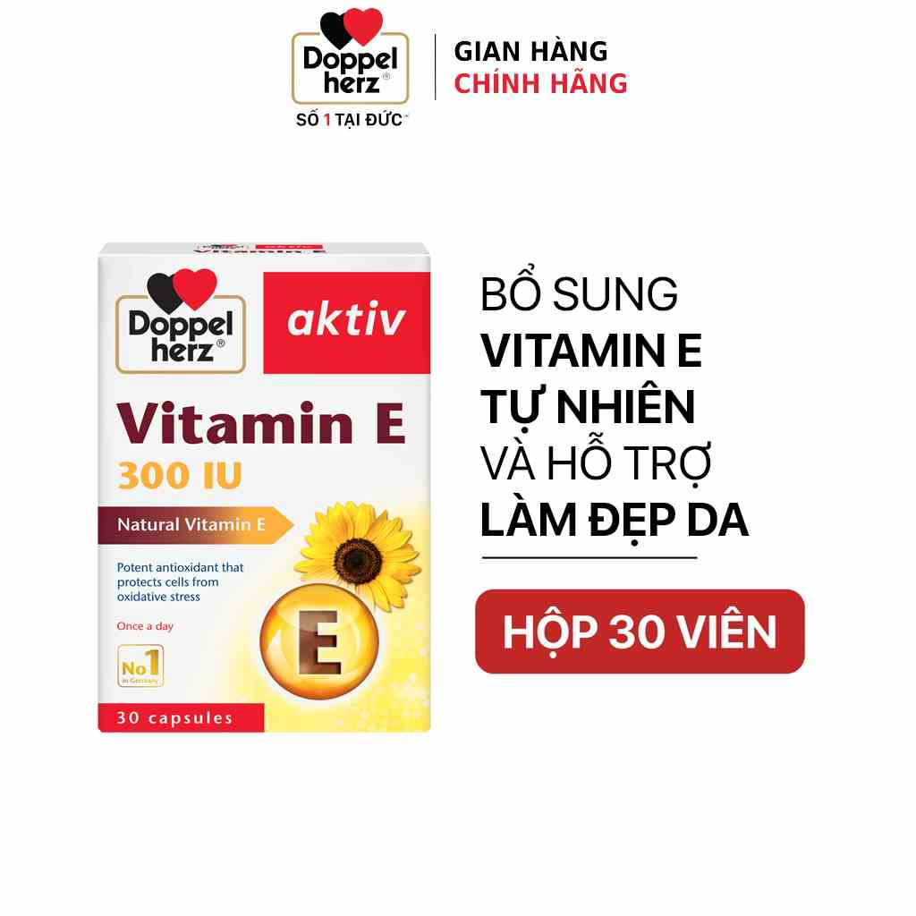 [TPCN Nhập Khẩu] Viên uống bổ sung Vitamin E, làm chậm quá trình lão hóa Doppelherz Activ Vitamin E (Hộp 30v)