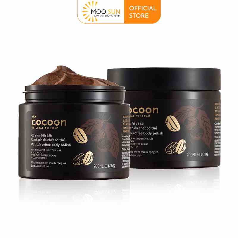 Tẩy da chết cơ thể cà phê Đắk Lắk Cocoon cho làn da mềm mại và rạng rỡ 200ml Coffee Body Polish - Vegan Society