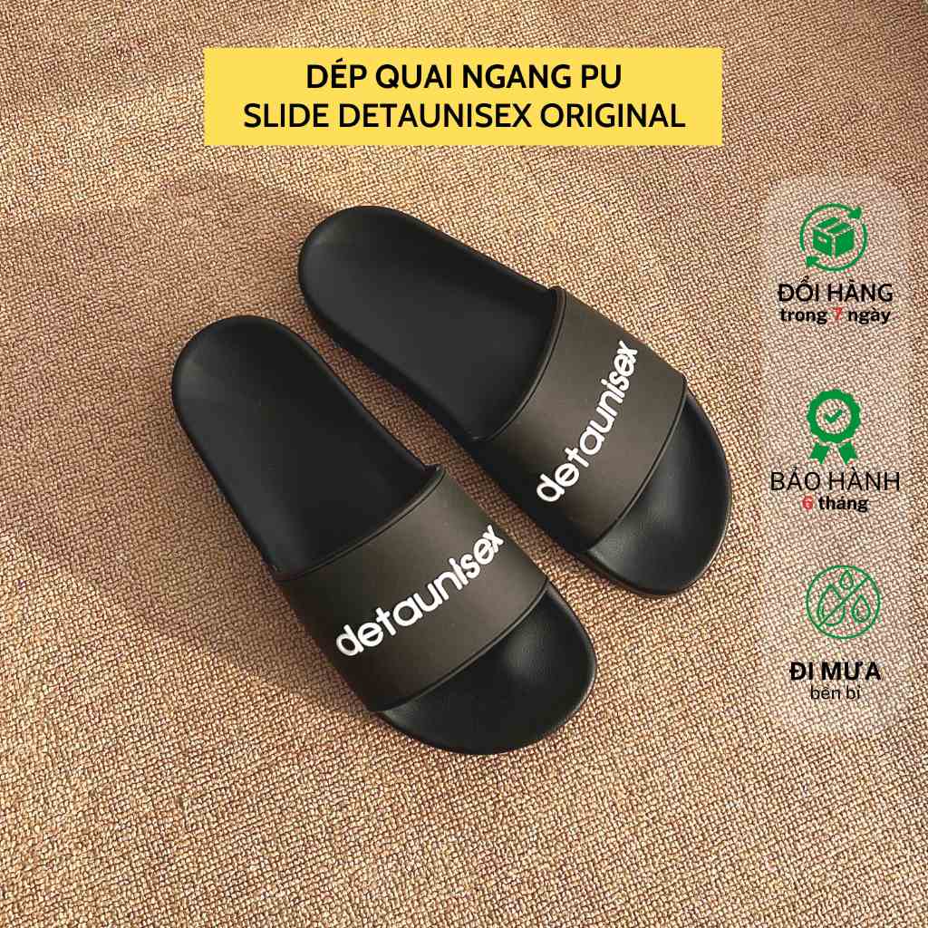 Dép quai ngang Slide Logo Detaunisex dập nổi đế PU đi mưa - DEPU01