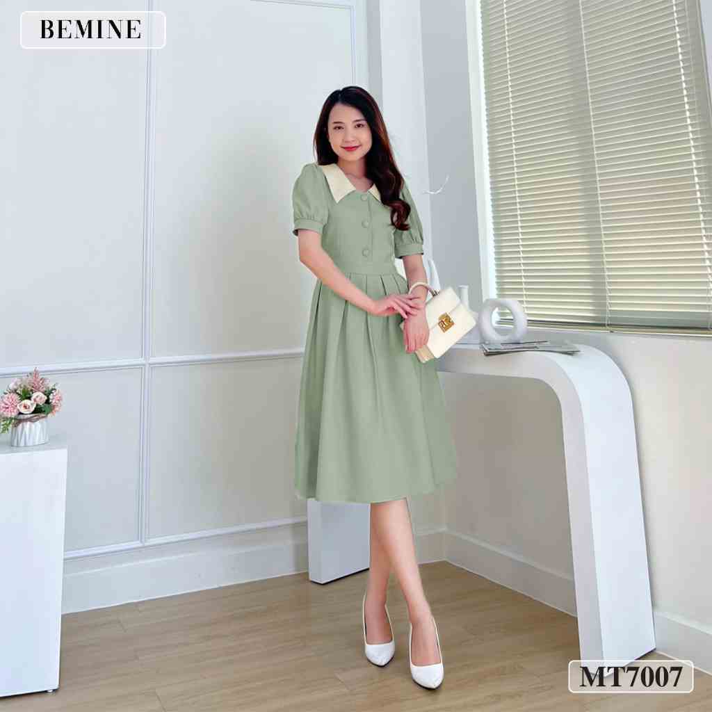 Đầm công sở đính nút tùng xếp ly BEMINE MT7007