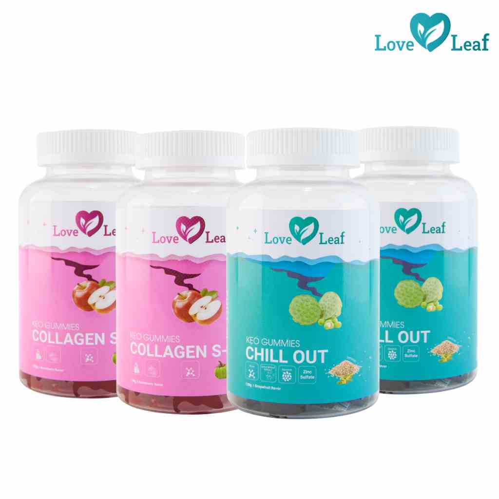 Combo 2 Hộp Kẹo Ngủ Chill Out Love Leaf 120gr + 2 Hộp Kẹo Dẻo Collagen S-Line Love Leaf 120gr