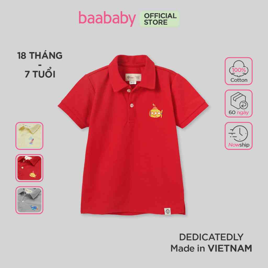 Áo polo bé trai thêu họa tiết biển từ 18 tháng - 7 tuổi, áo ngắn tay thêu tàu cho bé Baa Baby - B-BT-PL04N-03