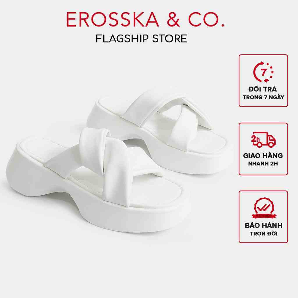 [Mã FA10K28 giảm đến 10k đơn 99k] Erosska - Dép nữ thời trang quai chéo đế xuồng trẻ trung cao 3cm màu trắng - SB016