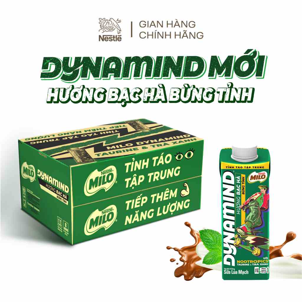 Thùng 24 hộp sữa lúa mạch Nestlé® MILO® Dynamind Bạc Hà 200 ml (24x200ml)