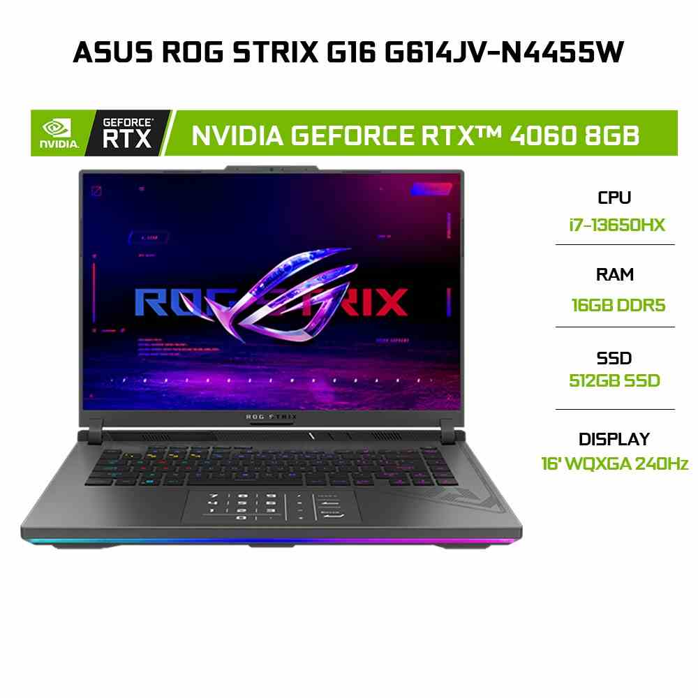 [Mã ELCL12 giảm 12% đơn 10TR] Laptop ASUS ROG Strix G16 G614JV-N4455W i7-13650HX|16GB|512GB|RTX™ 4060 8GB|16