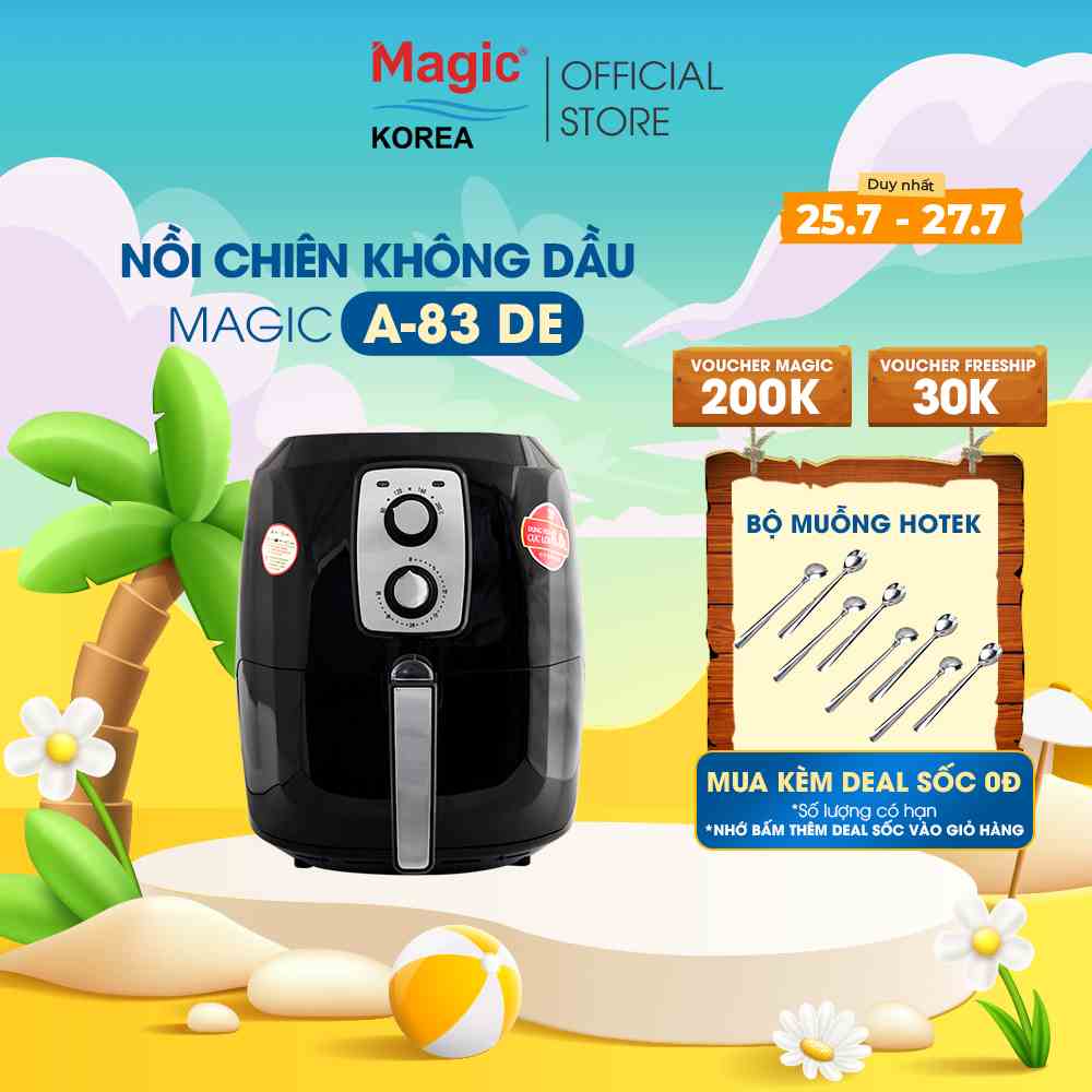 Nồi chiên không dầu Magic Korea A-83 Đen 6L cho gia đình 6-8 người,chiên nướng nguyên một con gà 1.8kg, BH chính hãng