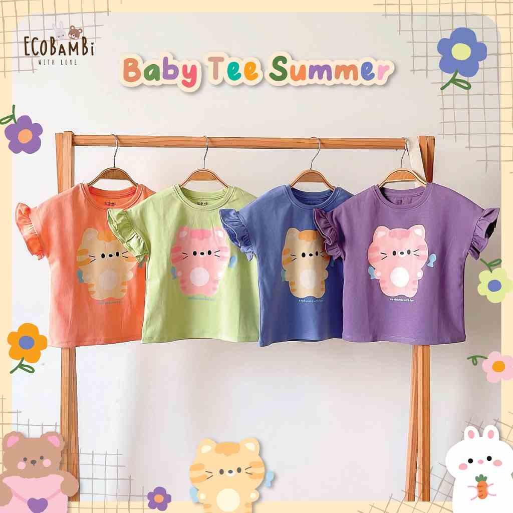 [Mã BMLTB35 giảm đến 35K đơn 99K] Áo thun cotton bé gái tay ngắn viền bèo ECOBAMBI - 1015 - BB-23AOBG009