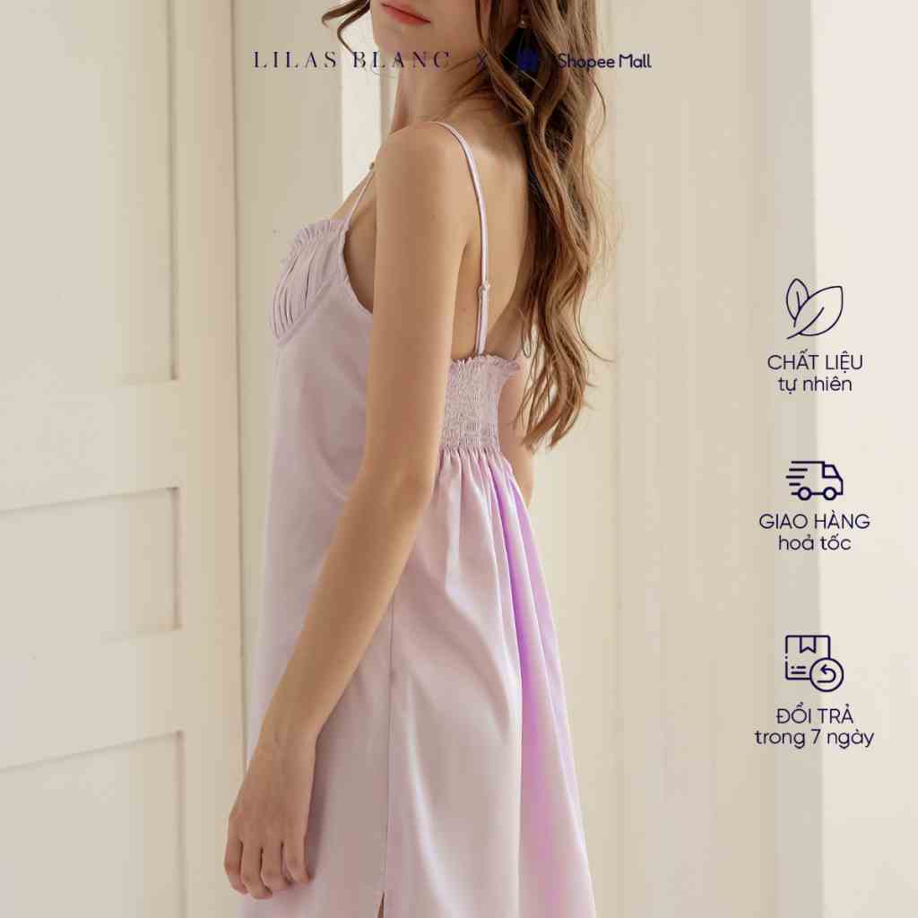 Váy Ngủ Hai Dây Nữ Mặc Nhà Chất Liệu Lụa Màu Tím Thiết Kế Cúp Ngực Sunday Dress  LILAS BLANC