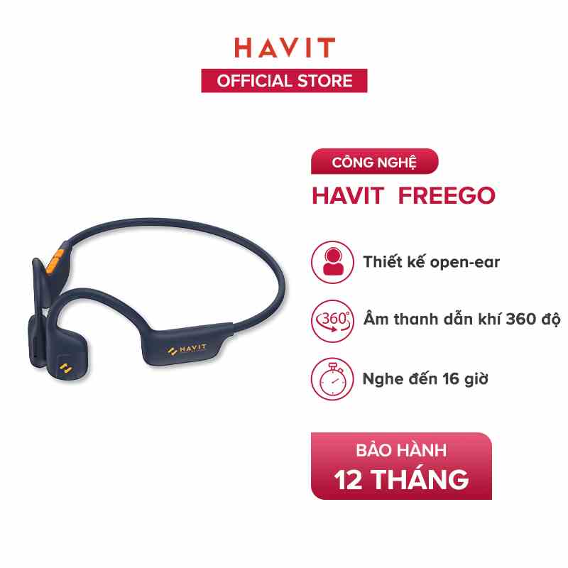 Tai Nghe Dẫn Khí Truyền Âm HAVIT FreeGo1, Thiết Kế Open-Ear, BT 5.2, Driver 16.2mm, Nghe Nhạc Đến 16H - Hàng Chính Hãng