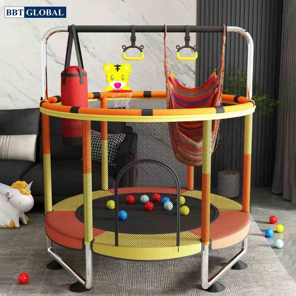 Bạt nhún nhảy Trampoline kết hợp nhà bóng, đu xà đơn, bóng rổ BBT Global KT213-140