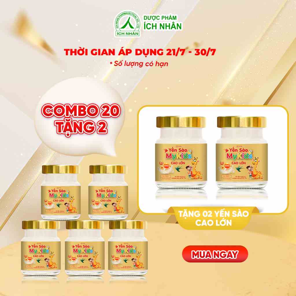 Combo 20 Lọ Yến sào Mykids Cao Lớn tổ yến chưng đường phèn, Canxi và Vitamin D3, Hỗ trợ tăng chiều cao cho trẻ