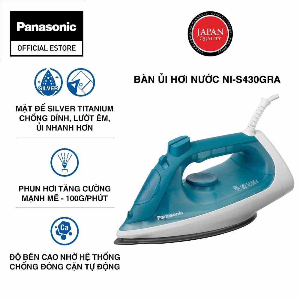 Bàn ủi hơi nước Panasonic NI-S430VRA-Công suất khỏe-Hơi phun mạnh mẽ-Chống đóng cặn