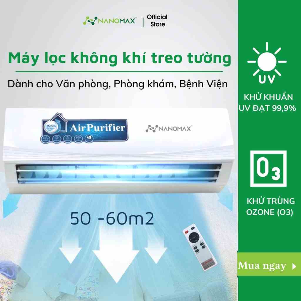 Máy Lọc Không Khí Treo Tường Nanomax B02, Màng Lọc Hepa 4 Lớp, Uv Diệt Khuẩn, Ozone (O3) Khử Trùng (60M2)