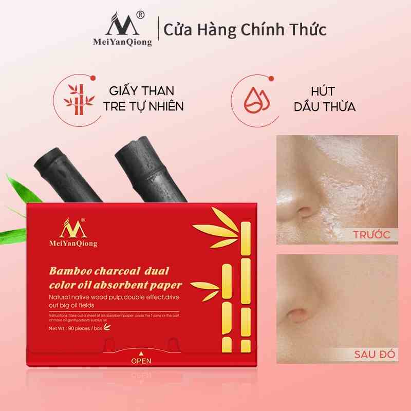 Giấy thấm chất than tre MeiYanQiong Làm sạch da mặt soát dầu trên khuôn mặt co lại lỗ chân lông trên khuônmặt 90 miếng/hộp