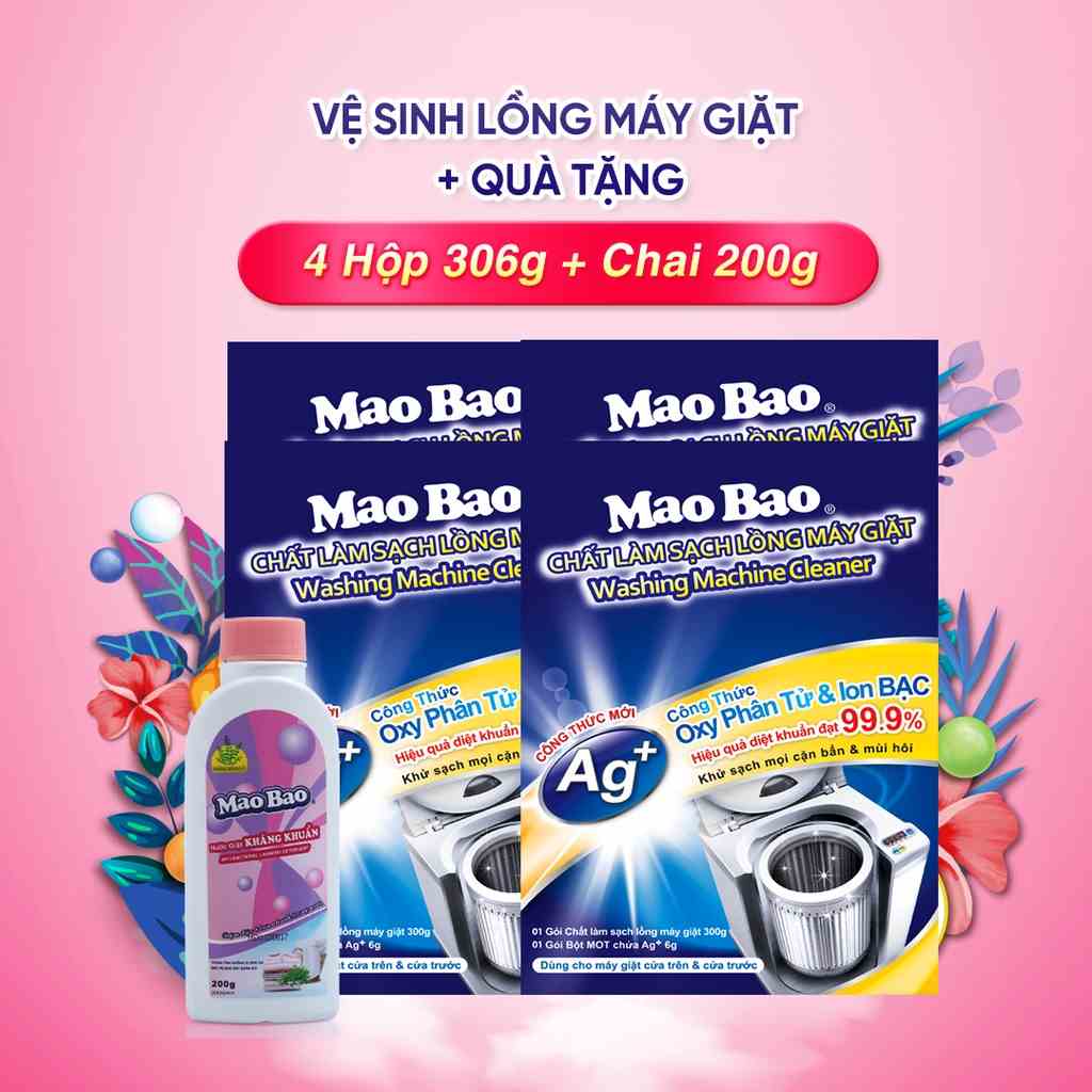 Combo 4 Hộp Chất Vệ Sinh Lồng Máy Giặt 306g + Tặng 1 Chai Nước Giặt 200g