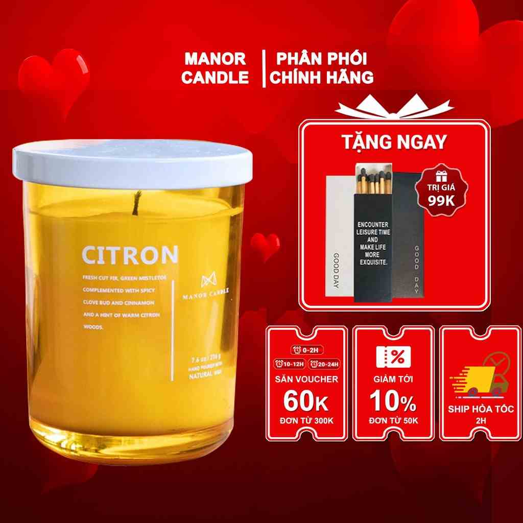 Nến Thơm Citron Hương Quế Và Chanh Vàng Giúp Thư Giãn Sảng Khoái, Manor Candle