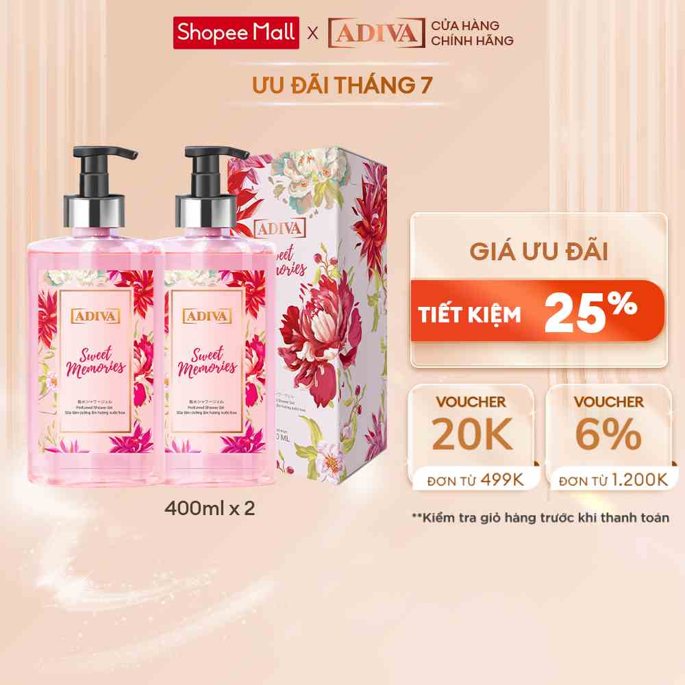 Combo 2 Sữa Tắm Dưỡng Ẩm Hương Nước Hoa ADIVA Sweet Memories 400ml