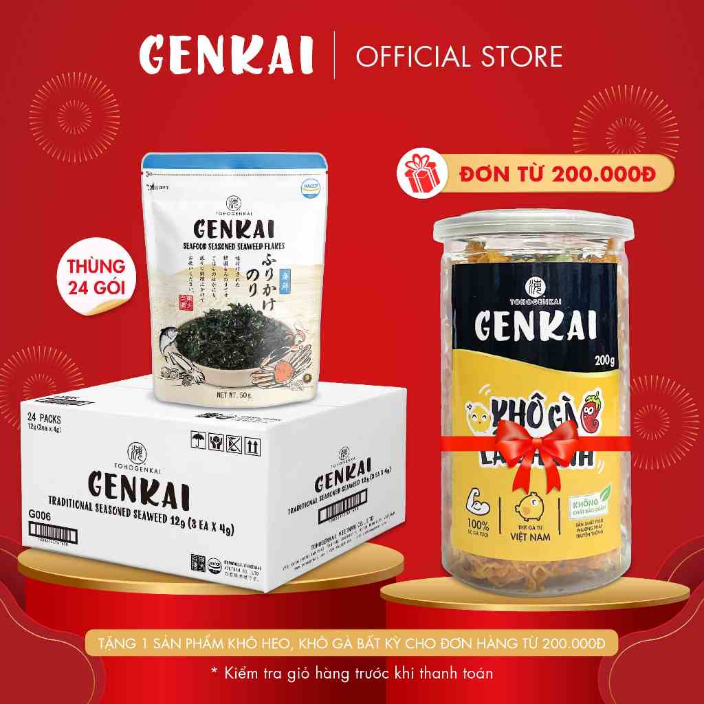 [Thùng] 24 gói Rong Biển Trộn Cơm GENKAI Hải Sản 50g